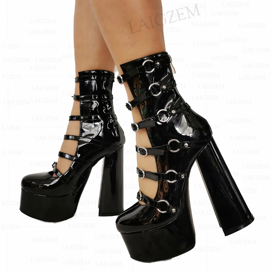 SEIIHEM Women Platform Pumps Back Zip Up Chunky Heels Cosplay Gothic Party Ladies Handmade Ladies Shoes Woman Big Size 38 41 47