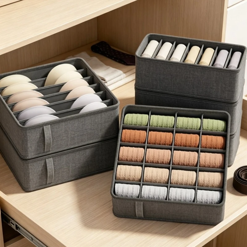 Faltbare Stoff-Aufbewahrungsbox für Unterwäsche und Socken, Schubladen- und Schrank-Organizer, Trennwände für Socken, Unterwäsche, Krawatten, Gürtel – Detail 2