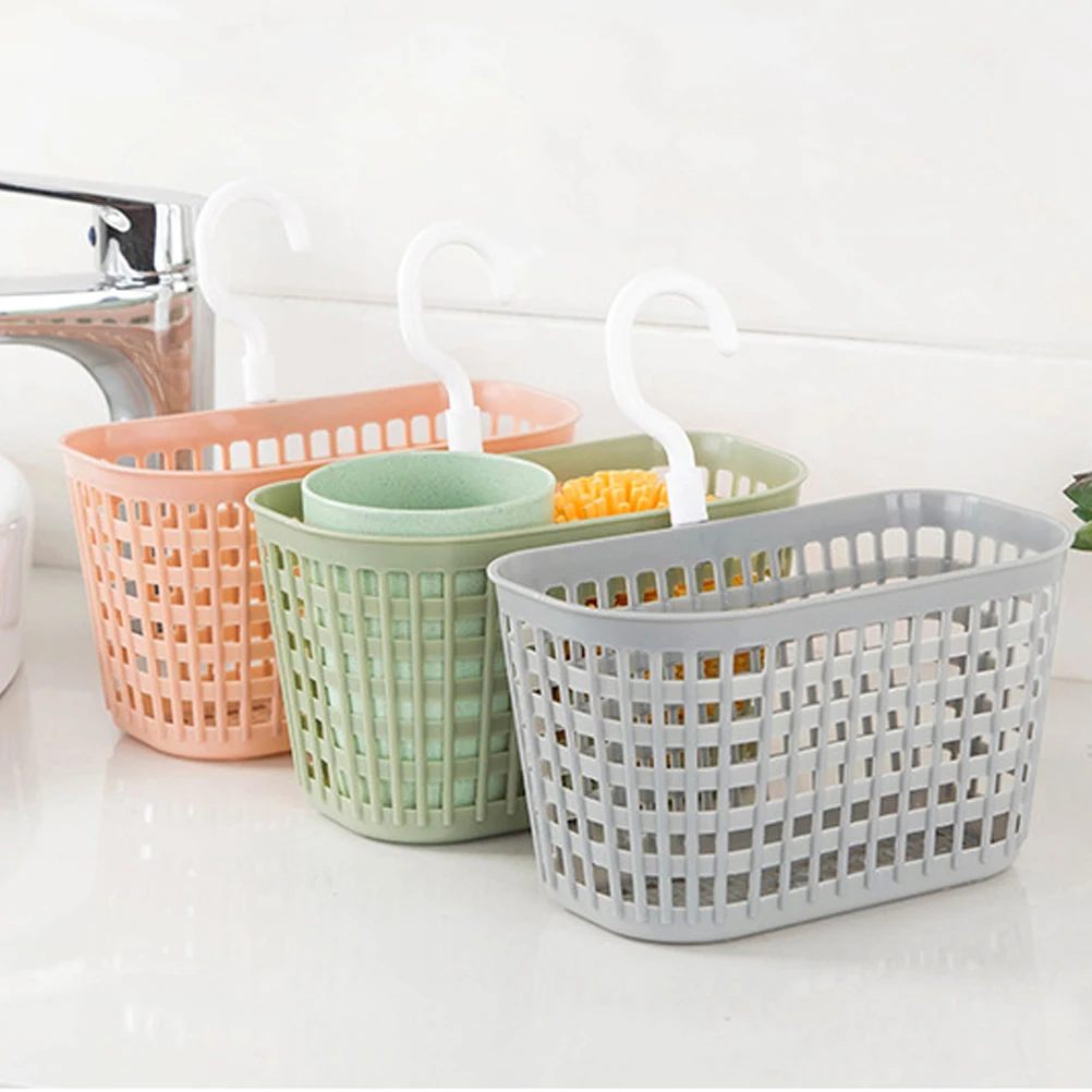 

Thickened Plastic Hanging Basket 360 Rotatable Hook Space Saving Storage Organizer Hollow Design Drain Bathroom Kitchen