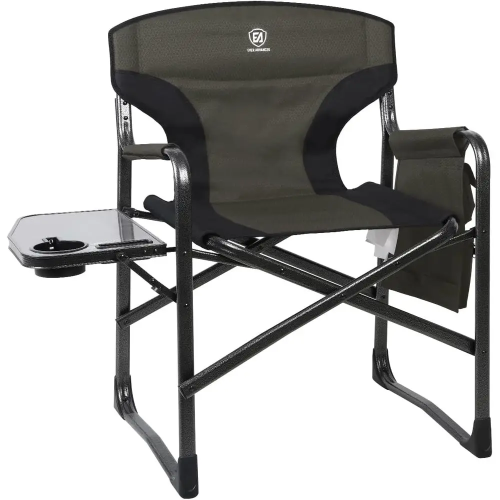 

Portable Heavy-Duty Camping Chair with Side Table, 350lbs Capacity, 19 Height for Comfort, Ideal for Makeup Artists & Vendors