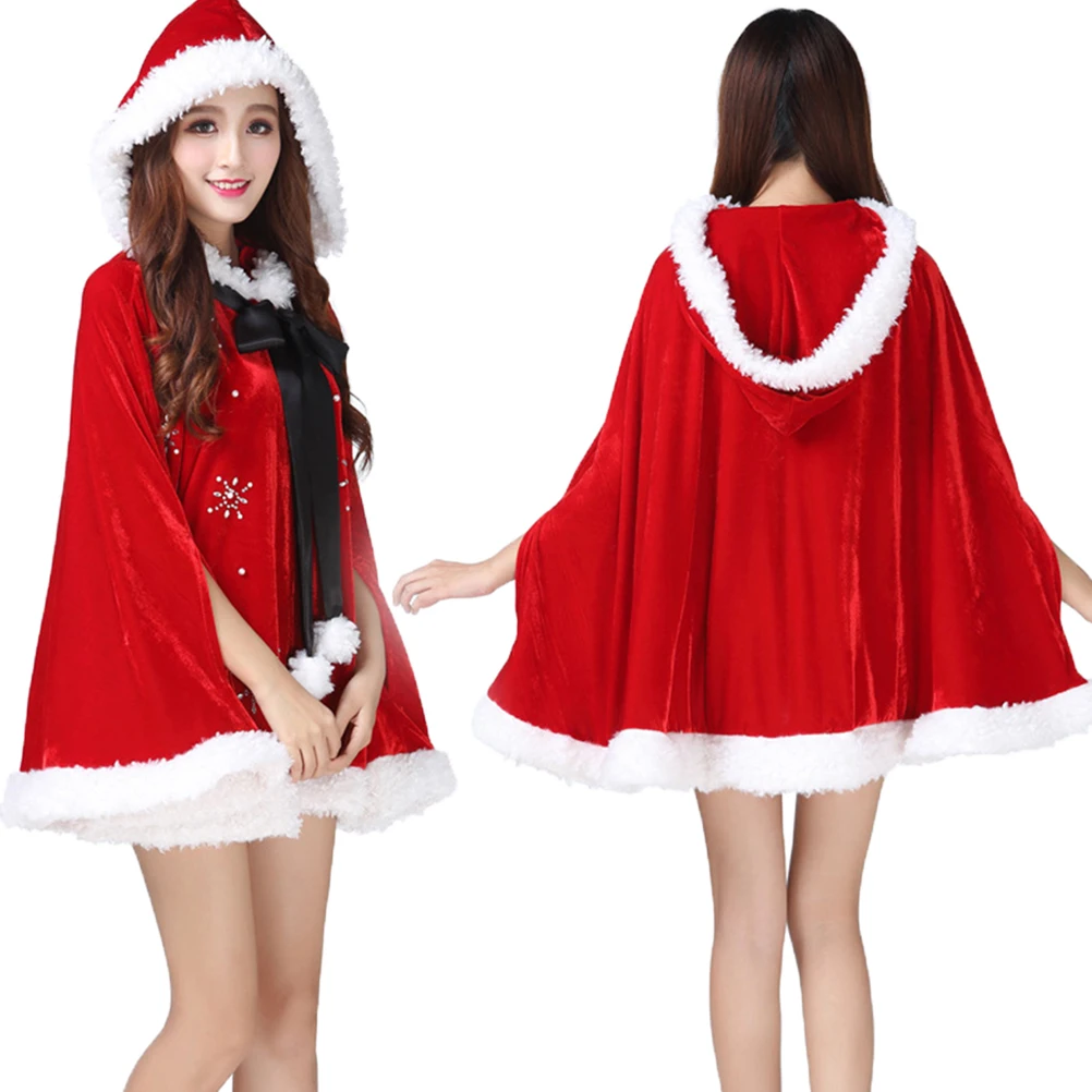 

Christmas Santa Cloak New Year Winter Cape Cloak Women Party Costume Dress Decor Red Hooded Cape Santa Claus Costume Accessory