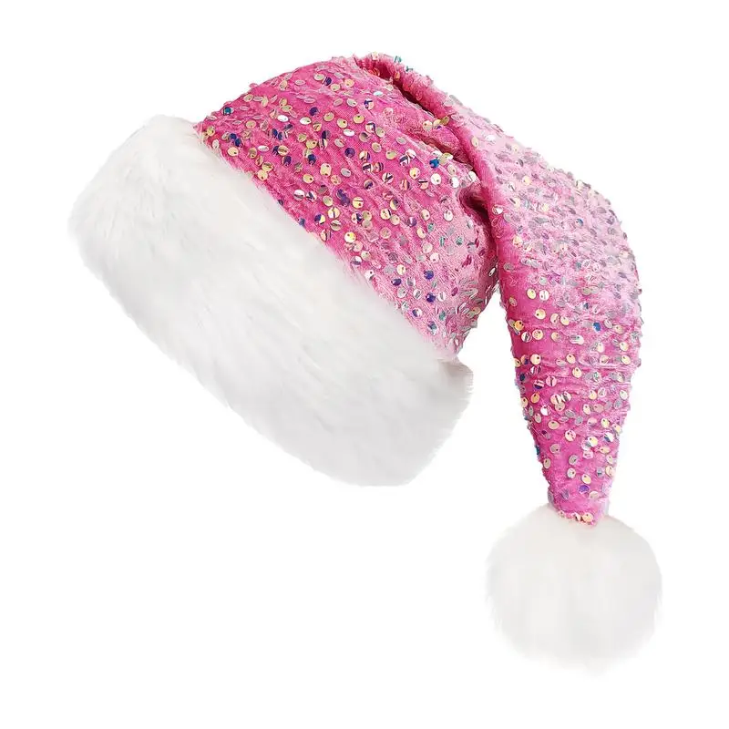 Sparkly Santa Hat Sequin Santa Hat For Adults Christmas Headwear Happy New Year Sequined Santa Hat Santa Costume Hat For Adults