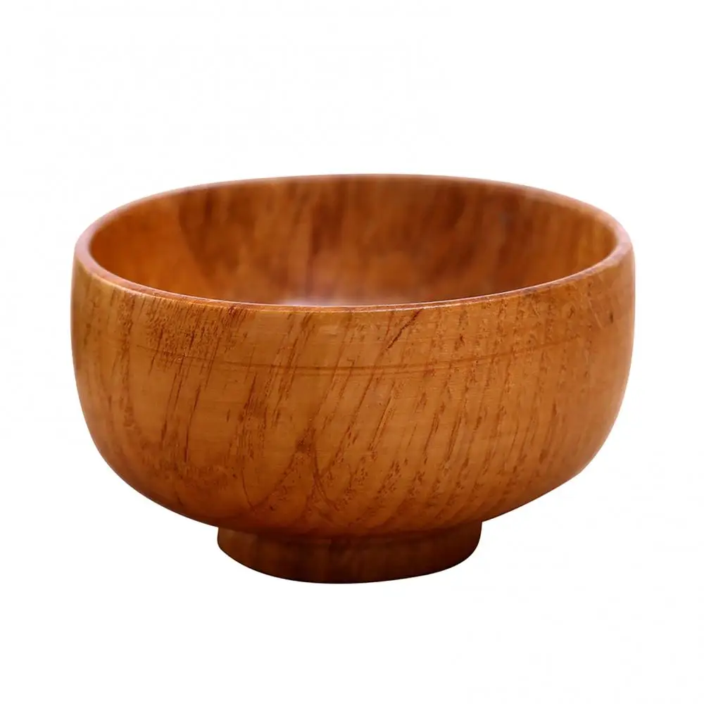 Natural Wooden Bowl Round Soup Salad Noodle Rice Shock-proof Handicraft Holder