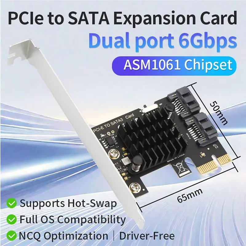 Stylish-SATA 3.0 For Pcie Expansion Card 2-Port 6Gbps Controller Adapter For SSD HDD NAS For Windows Linux Hot-Swappable ASM1061