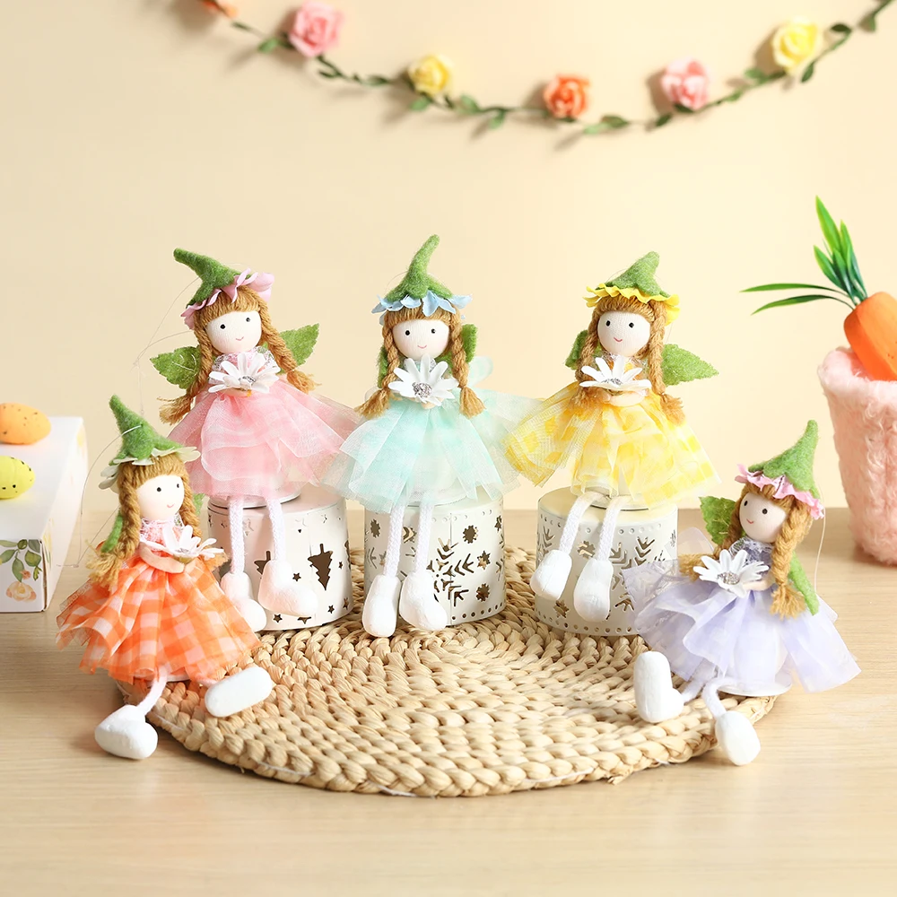 

Spring Fairy Elf Hanging Ornaments Gauze Puffy Skirt Easter Flower Fairy Angel Doll Pendants Gifts For Kids Home Easter Decor