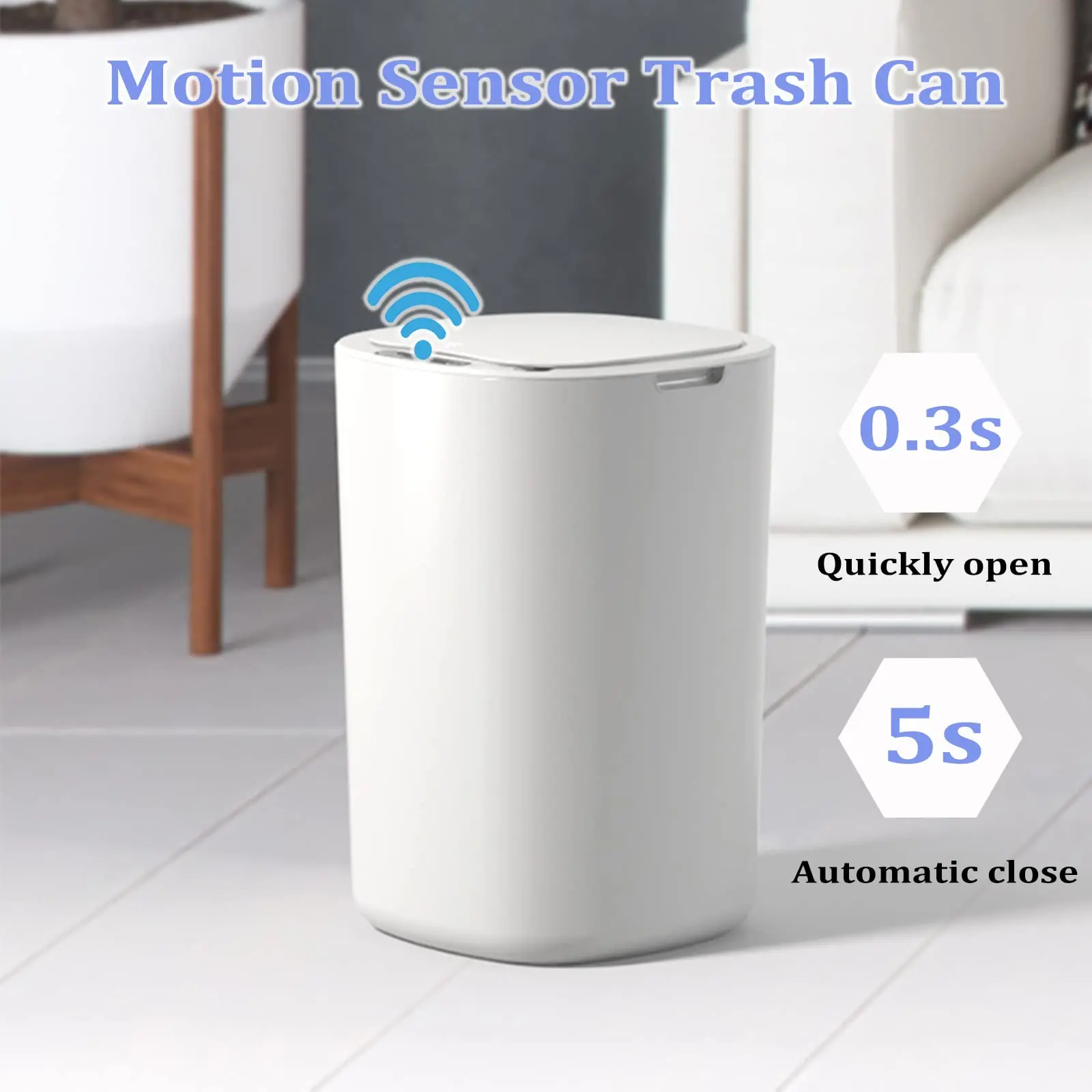 Bathroom Trash Can with Lid, Automatic Touchless Infrared Motion Sensor Trash Can, Smart Round Kitchen Trash Can for Home, Offic