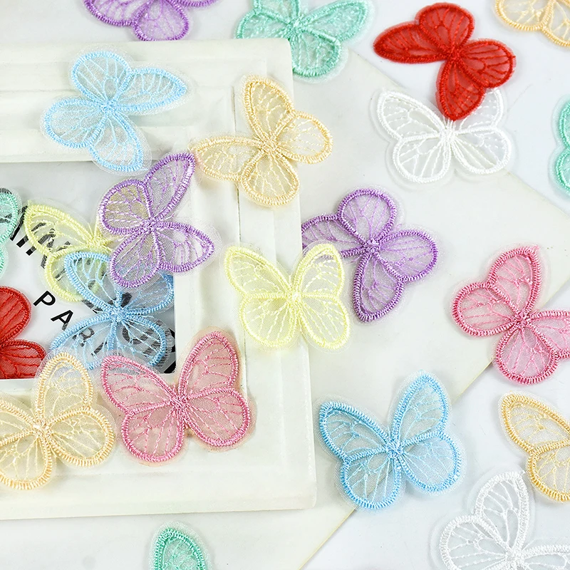 10/50Pcs 4.5*4cm Embroidered Mesh Butterfly Cloth Patches Appliques DIY Clothes Headwear Sewing Supplies Hair Clips Accessories