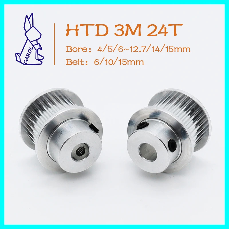 HTD 3M 24Teeth Timing Pulley Bore 4/5/6~12/14/15mm For Width 6/10/15mm Belt Pulley 3M Gears Synchronous Wheels 24T HTD3M Pulley