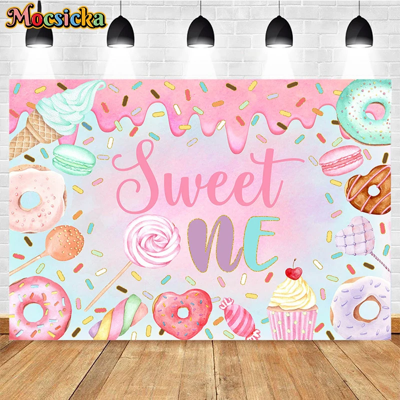 

Candy Bar Shop Backdrop for Photography Ice Cream Donuts Cupcake Lollipop Sweet Baby Birthday Party Background Kids Photo Studio