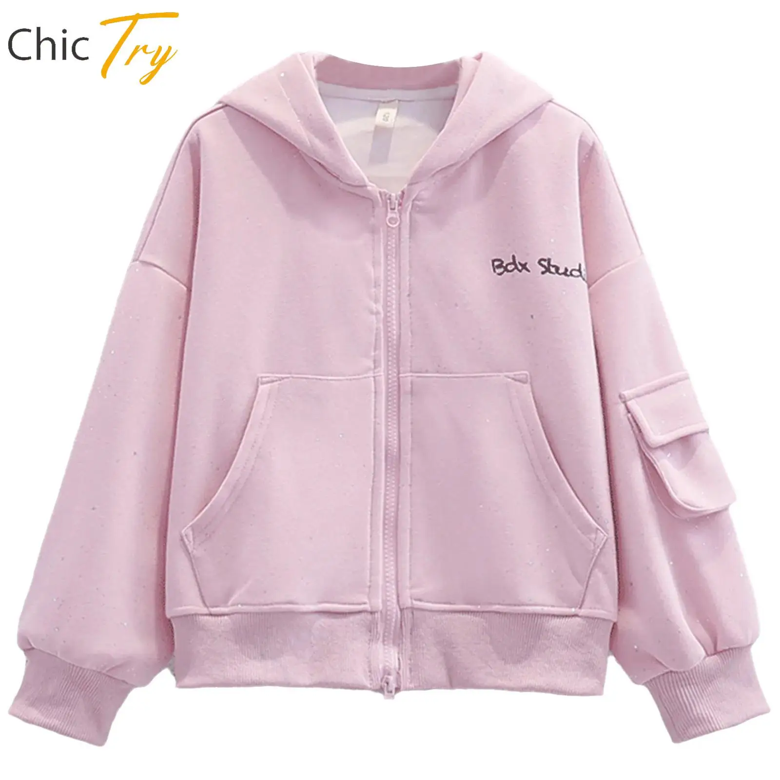 

Sparkly Rhinestones Hooded Jacket Kids Girls Holiday Birthday Party Costumes Long Sleeve Hoodie Sweatshirt Outerwear Sportswear