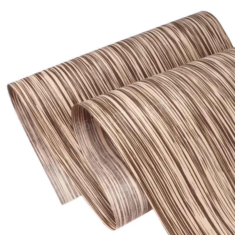 Reconstituted Engineered Zebra Wood Veneer, E.V., Fleece Backing, 60x250cm, 1 Piece, for Furniture & Home Decor，Q/C，Brown