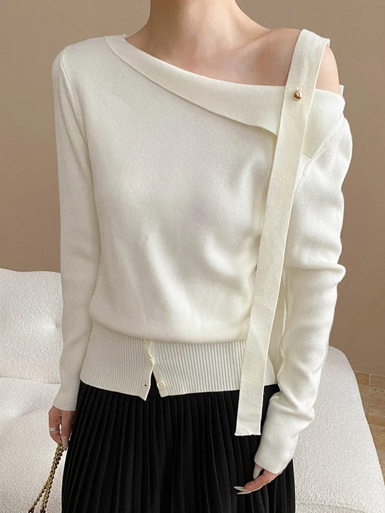 

YERMORA бежевый повседневный вязаный пуловер с разрезом на ленте для женщин, свободный новый свитер с длинными рукавами, модный прилив, весна-осень 2025