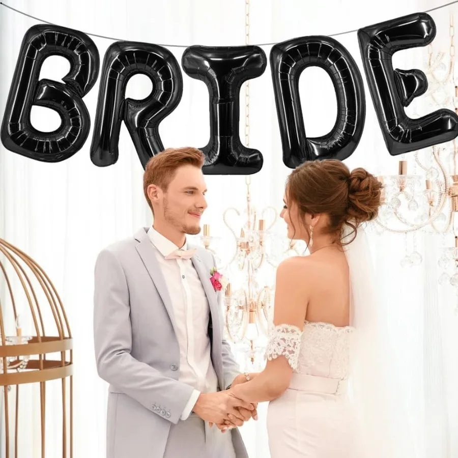 بالونات العروس مقاس 40 بوصة، بالونات توديع العزوبية، بالون زفاف، بالون حروف لتزيين حفلات العزوبية السوداء والخطوبة