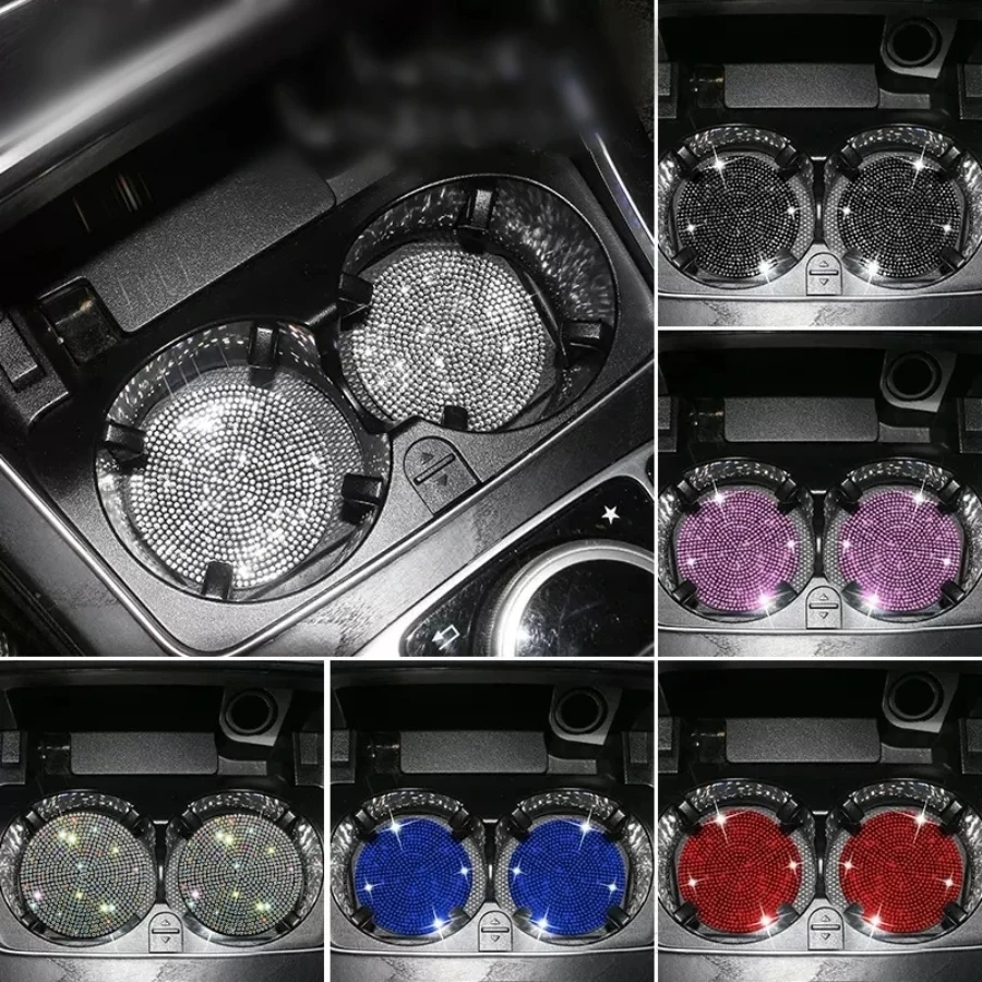 Sparklin-portavasos ostentoso para coche, posavasos con diamantes de imitación para mujer, accesorios interiores automotrices antideslizantes universales