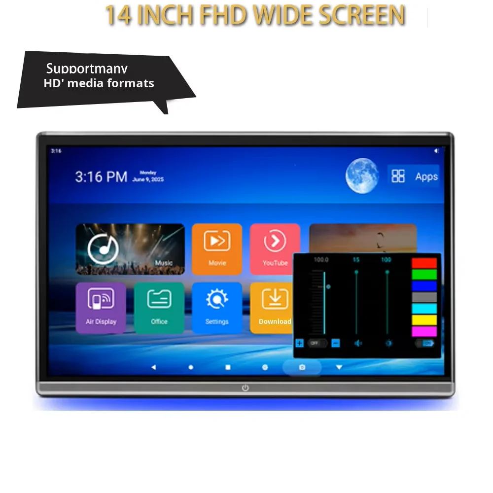 Tela Android externa de 14 polegadas, Qualcomm 8 núcleos, tela Android para encosto de cabeça de 13,3 polegadas, display para carro, 8 núcleos