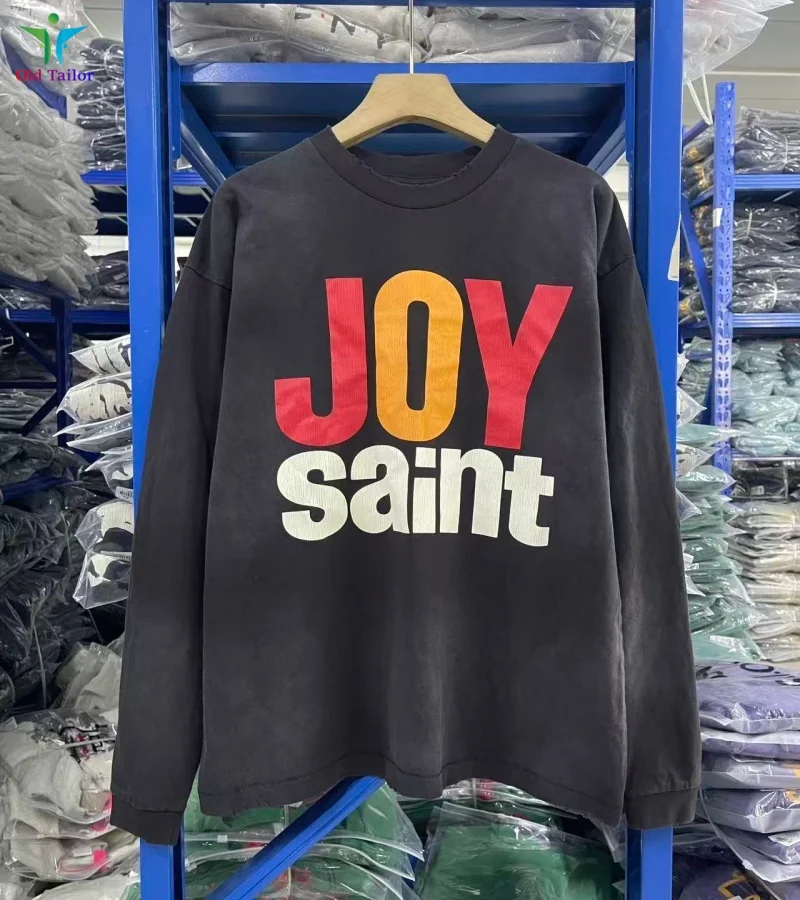 

SAINT уличная одежда с принтом трещин, пуловер с круглым вырезом, потертая футболка с длинными рукавами, мужская и женская винтажная футболка