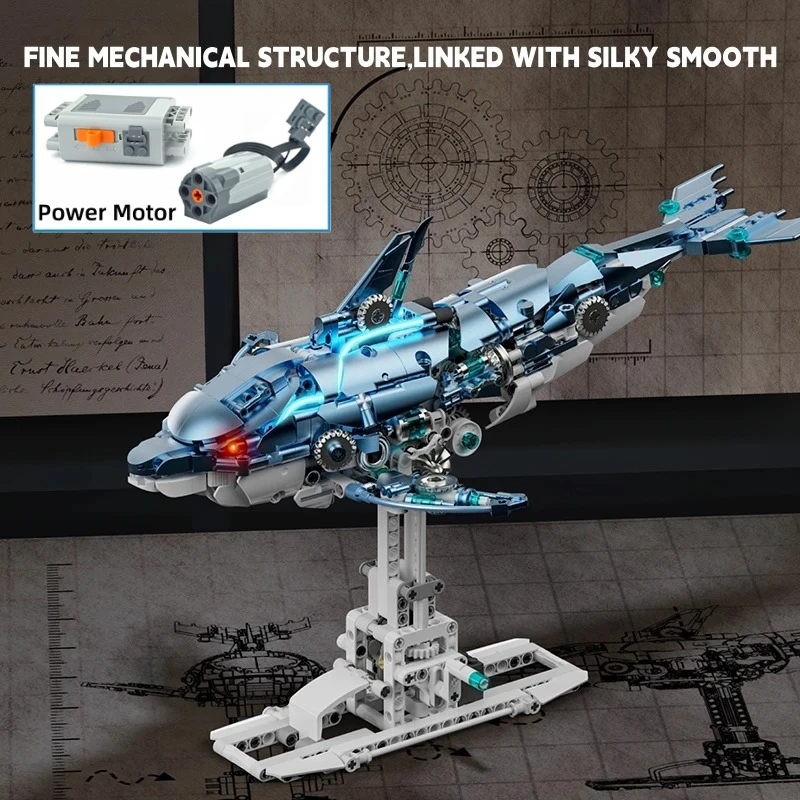 

Технический механический конструктор Blue Dolphin, 888 деталей, модель морского животного, с шестеренками и подсветкой, MOC, для домашнего декора, подарок