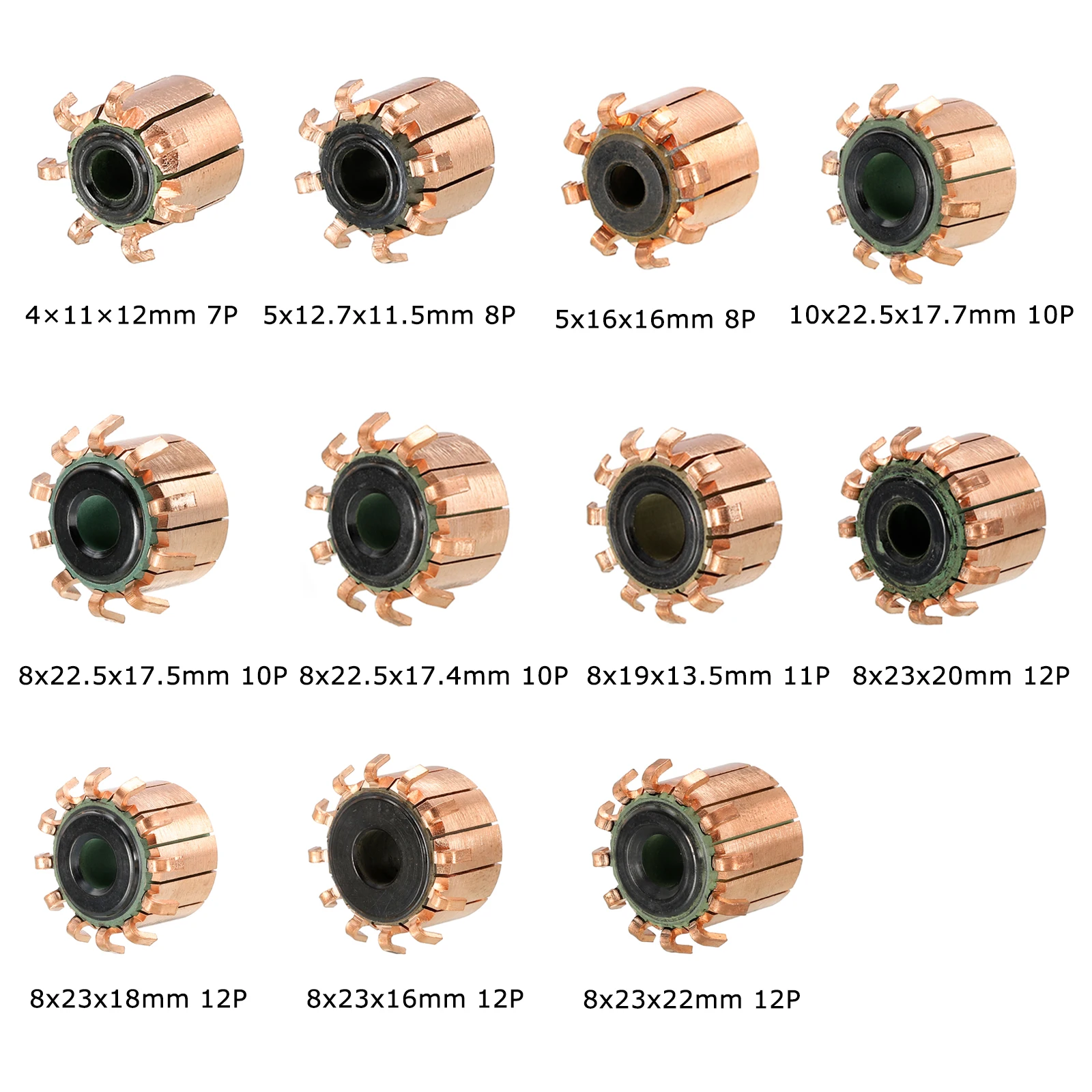 11 Sizes Electric Motor Commutator 7/8/10/12 Gear Teeth 4-10mm ID 11-23mm OD Copper Motor Accessory for Power Tools DC Motors