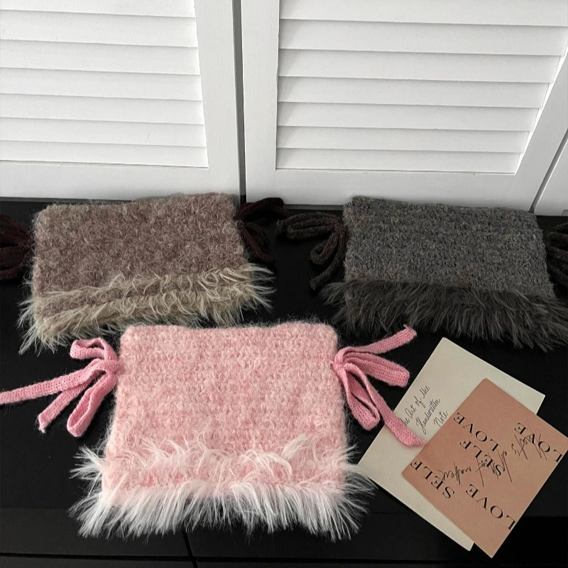 Koreanische süße Plüsch-Katzenohren-Mütze mit Schleife, Damen-Herbst- und Winter-Strickmütze, vielseitig einsetzbar, Ohrenschutz, Skull-Beanie-Mütze – Detail 6