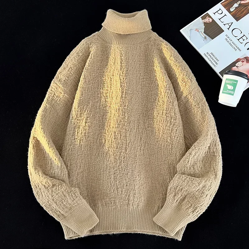 Осень-зима, мужской домашний пуловер с высоким воротом, вязаный свитер, удобный, универсальный, модный, повседневный, теплый, подходит для домашнего использования