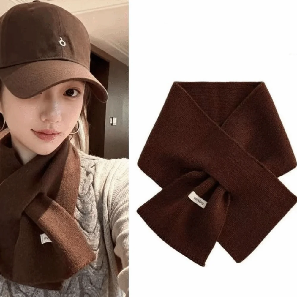 

Solid Color Cross Neck Warmer Windproof Thickened Wool Knitted Scarf Minimalist Cold Protection Women Winter Neckerchief Girls