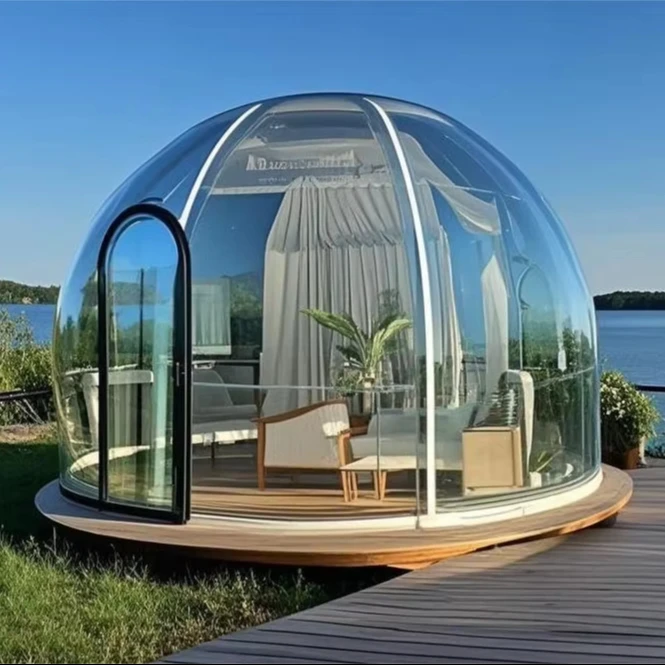 Hot Resort Modern Container Houses For Outdoor Camping PVC Glass Bubble House 4m Polycarbonate Dome Tent For Events