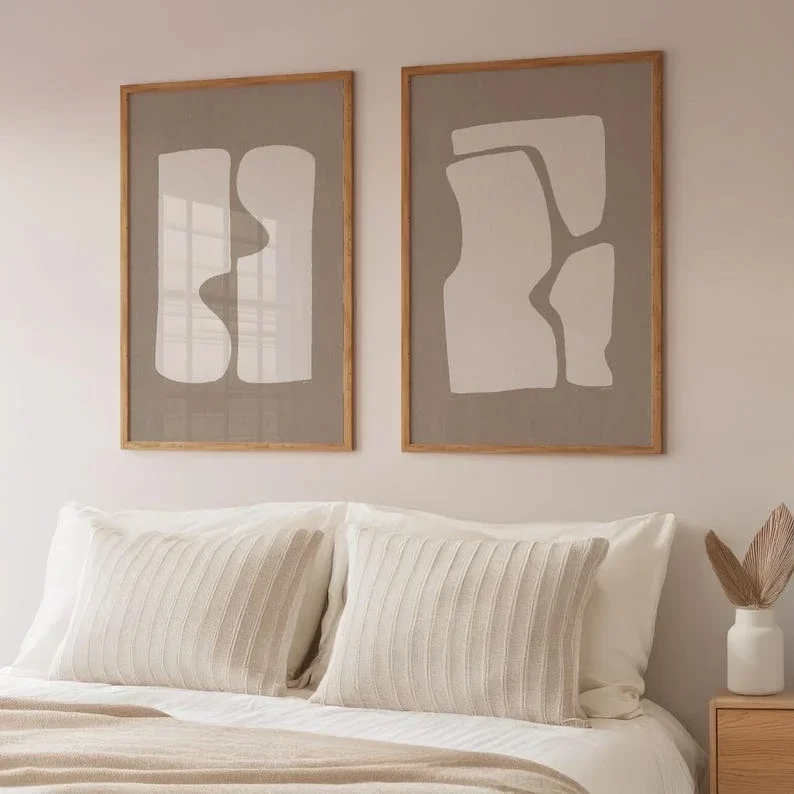 Multiple sizes 2pcs frameless Canvas PaintingIndia,2pcs Modern Abstract Beige & Brown Canvas Art Prints, Unframed Scandinavian M