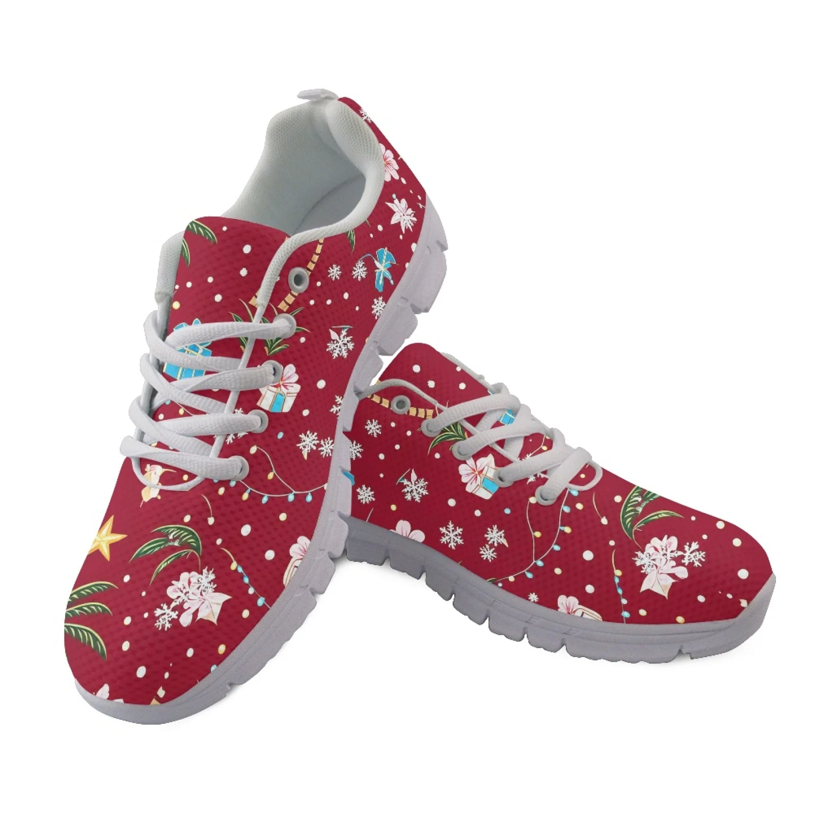 Coloranimal Christmas Festive Print Women Easy to Clean Work Shoes for Medical Staff Soft Running Sport Sneaker for Travel