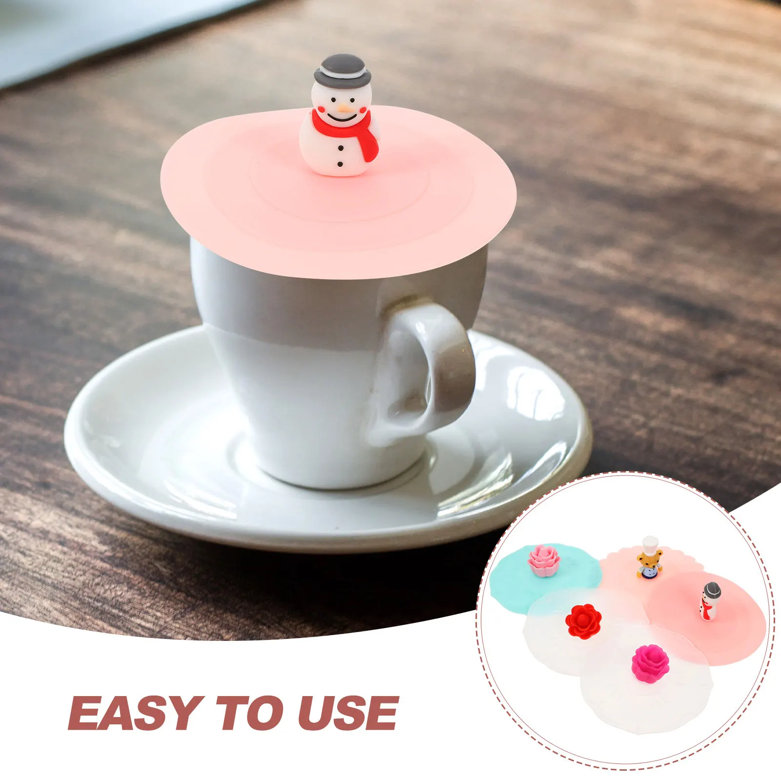

5pcs Silicone Cup Lids Kitchen Drink Leakproof Sealed Cartoon Mug Covers Food Grade Reusable Keep Warm Hygiene Prevent Dust