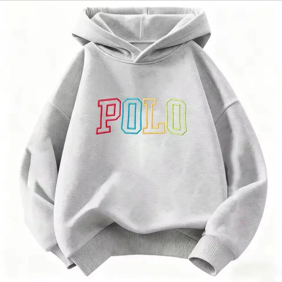 Kinder-Kapuzenpullover, bunter Farbverlauf, POLO-Design mit Buchstabenmuster, langärmelig, Pullover-Sweatshirt, für Jungen und Mädchen, lässige Herbstbekleidung. – Detail 4