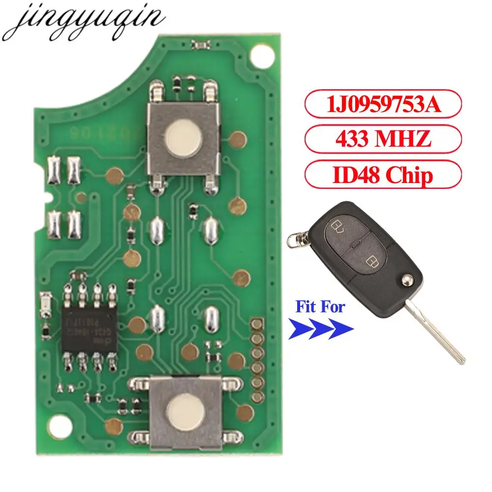 Jingyuqin Remote Car No Key Only PCB 1J0959753A 433MHZ ID48 Chip For Volkswagen Vw Golf Jetta Passat Beetle MK4 2 Buttons