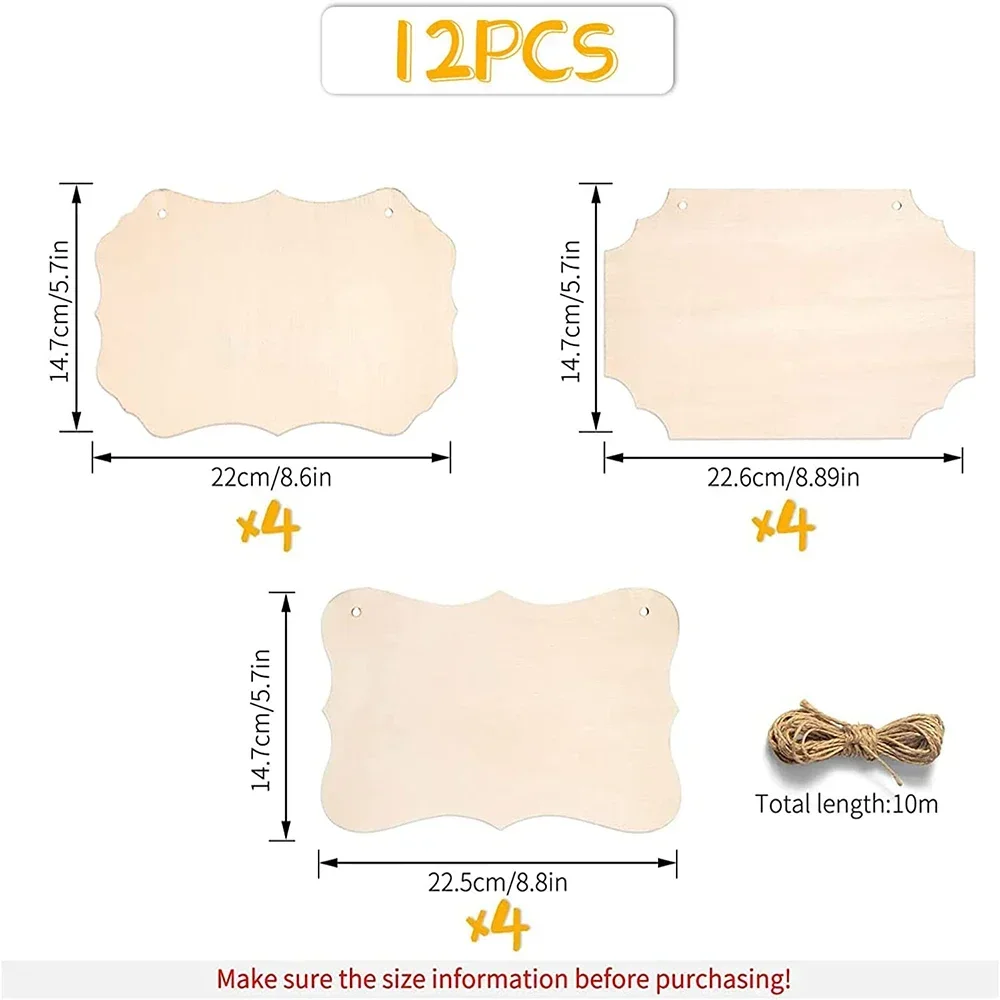 1/3/12PCS Unfinished Wooden Crafts Blanks Round Rectangle-Shaped Wood Ornaments Plaques for Home Handmade DIY Hanging Decoration