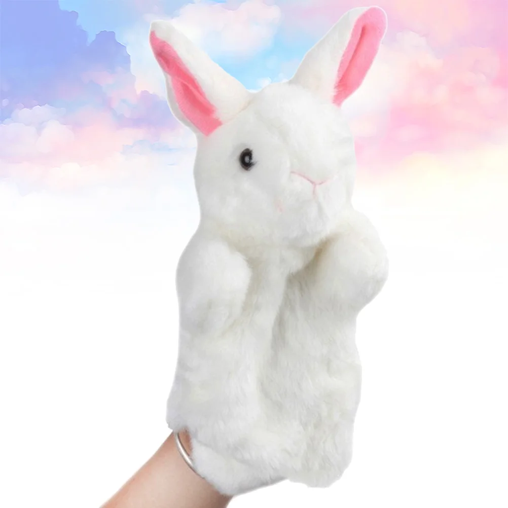 1PC Rabbit Toy Plush Hand Puppet Story Telling Prop Role Play Accessory Party Favor for Parent Child White