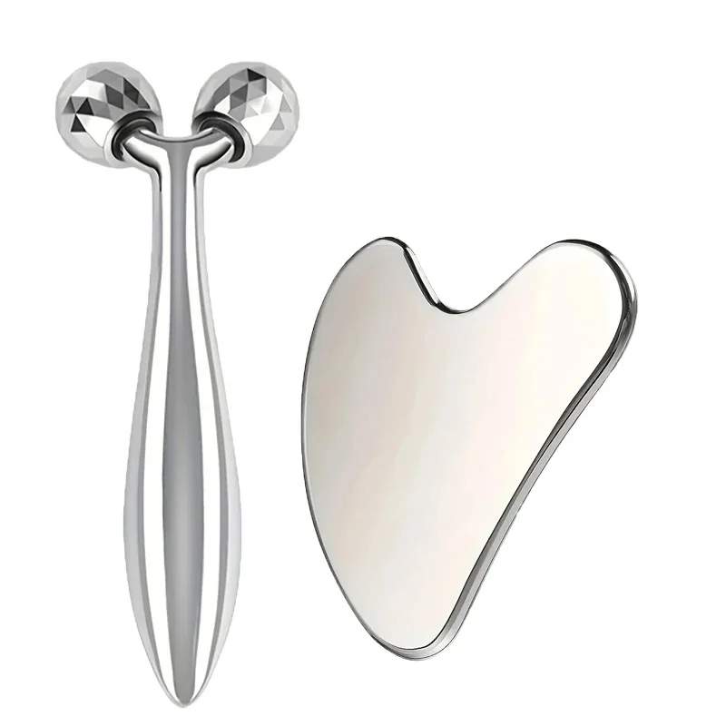 Инструмент для лица Gua Sha из нержавеющей стали, 3D роликовый массажер, массажер для глаз, инструмент для красоты лица для темных кругов, мешков под глазами, мышц