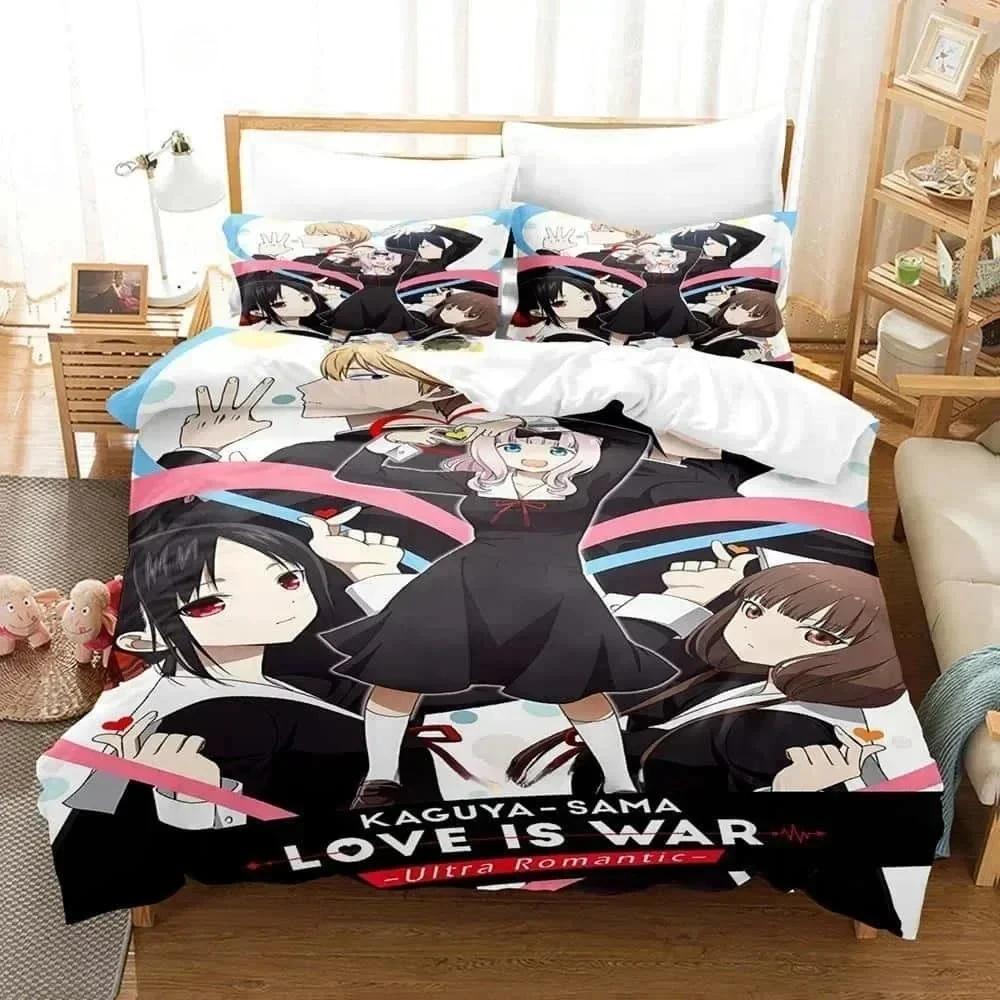 3D Print Anime Kawaii Girls Kaguya-sama Love is War Bedding Set Printed Bed Set With Pillowcase Duvet Cover Soft Bedclothes Home