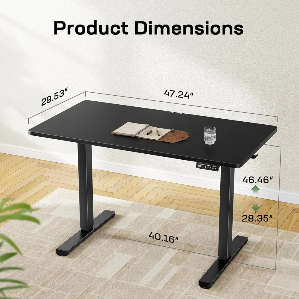 Electric standing desk with integrated deeper desktop, 48 x 30 inch height adjustable gaming computer desk with 4 memory presets