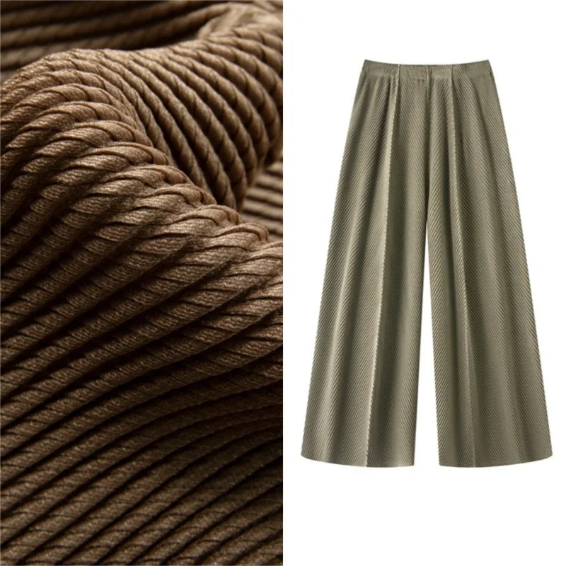 Miyake Pleated High-End Straight Pants Women 2026 Autumn New Solid Color Casual Fold Trousers High Waist Loose Pleats Long Pants
