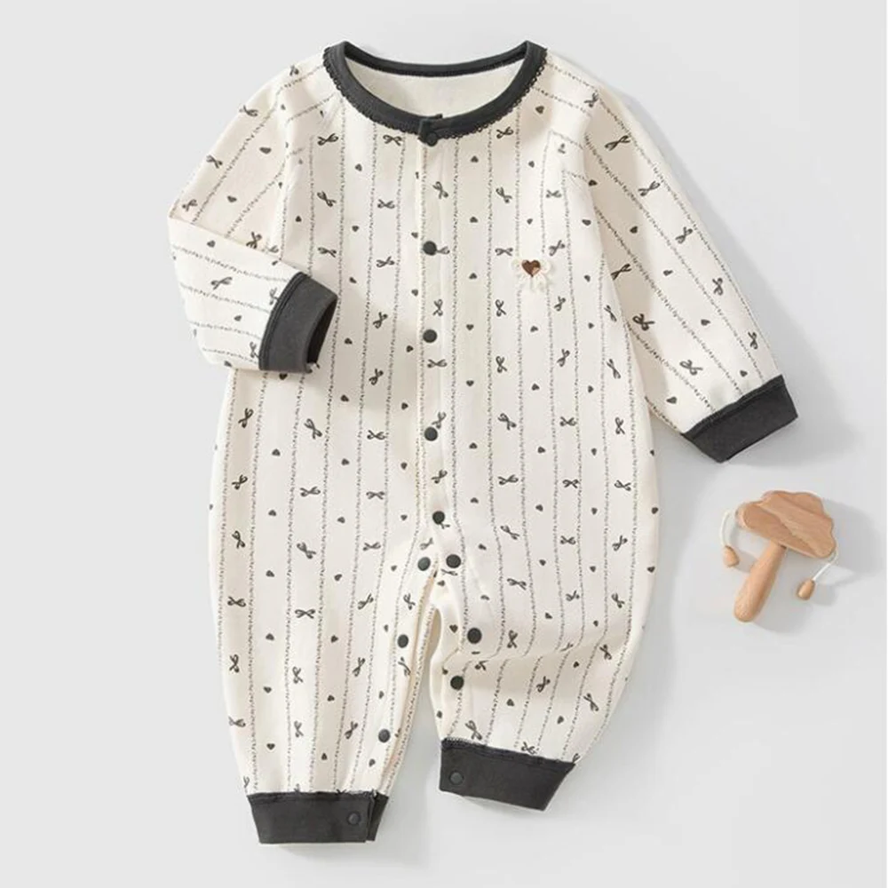 Baby Boy Clothes Winter Autumn Cotton Bow Heart Shape Print Baby Girl Romper Long Sleeve Unisex Newborn Infant Jumpsuit