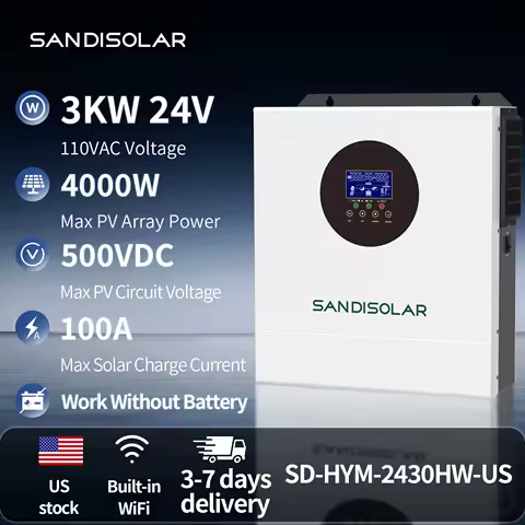 SANDISOLAR 3KW 4000W Hybrid Solar Inverter 24V 110V 100A MPPT Pure Sine Wave Off Grid Grid Tie 50Hz/60Hz for Home Use