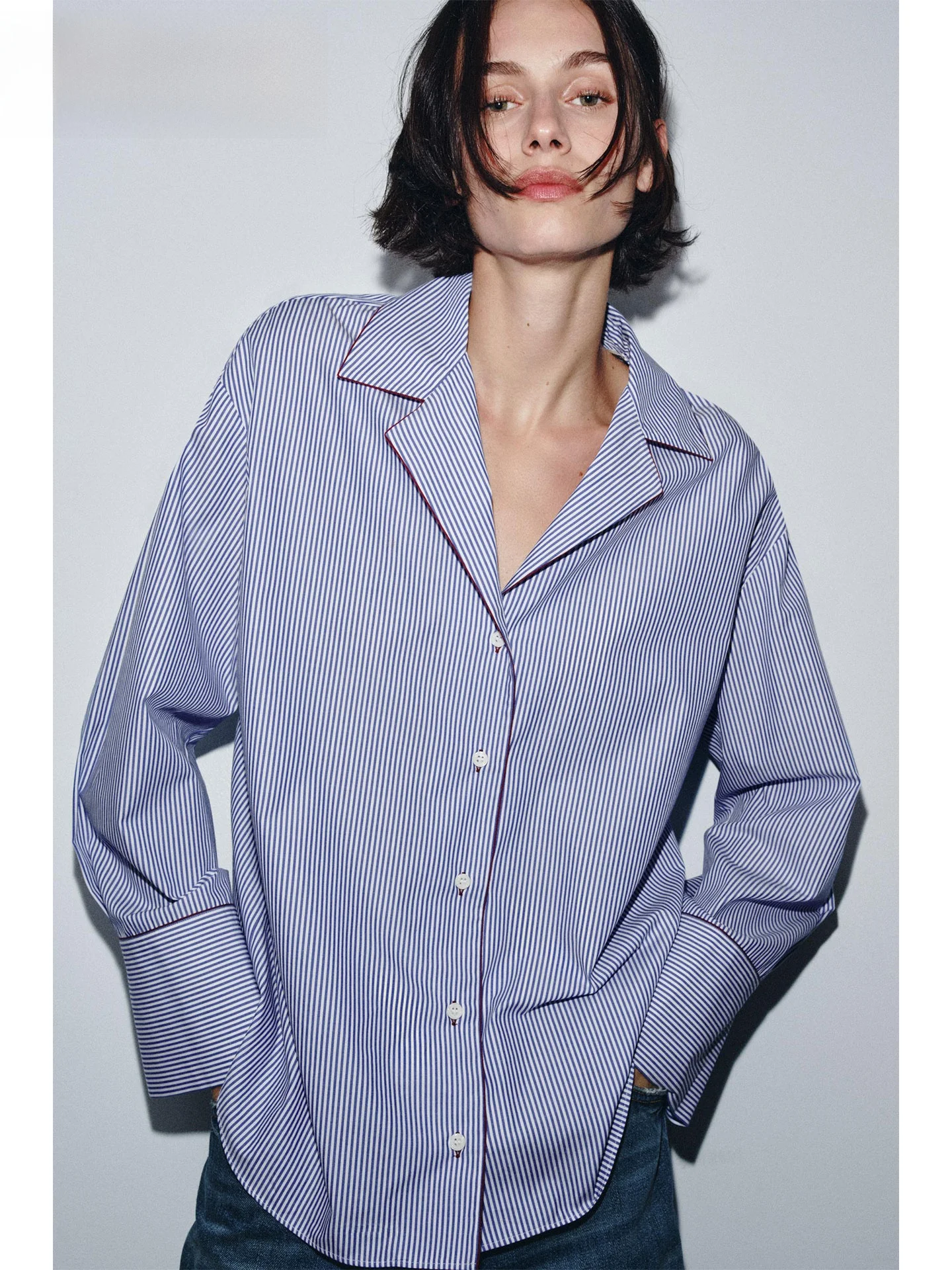 

ZAPRHA Faionable Loose Striped Color Blo irt Women's Lazy Sle Casual Long Sve Stripe Patterned Autumn New Arr...