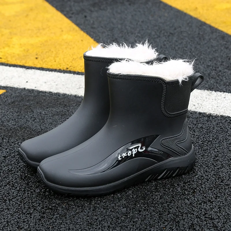 Winter Men\'s Rain Shoes Windproof Cotton Rain Boots Warm Fashion Slip on Fishing Shoes Outdoor Waterproof Work Boot Plus Size 44