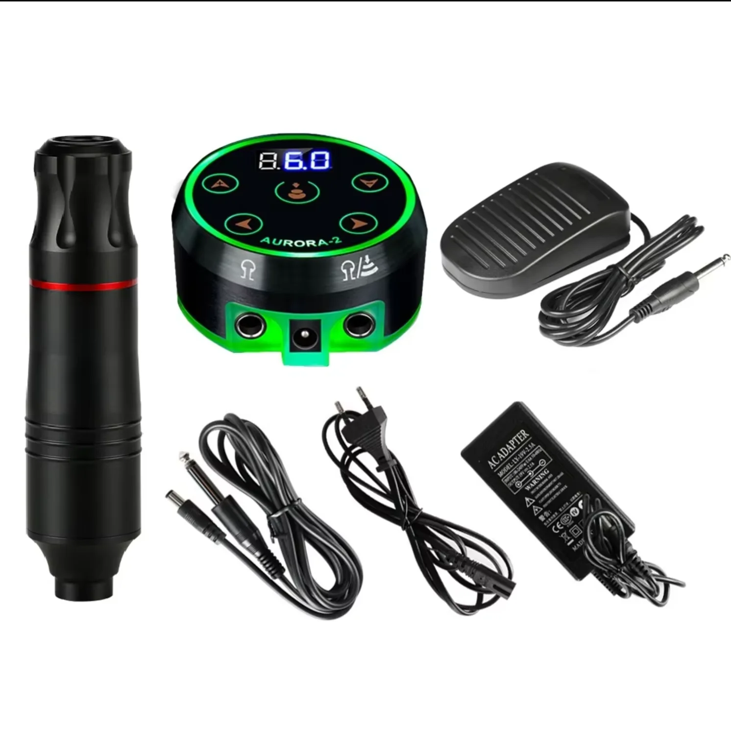 

Professional DC Tattoo Machine Kit Rotary Pen Set Aurora 2 Mini Tattoo Power Supply Foot Pedal Tattoo Kit For Body Art Supplies