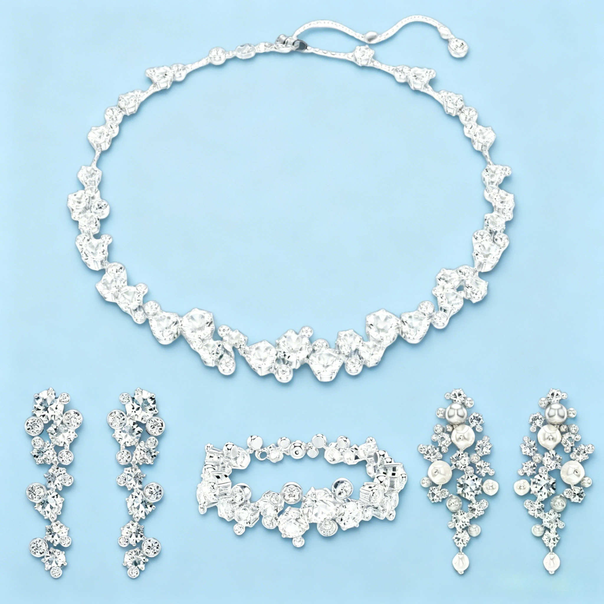 

2026 New Luxury High-quality Zircon S925 Silver Necklace Pendant Earrings Bracelet White Geometric Shape Essential for Women