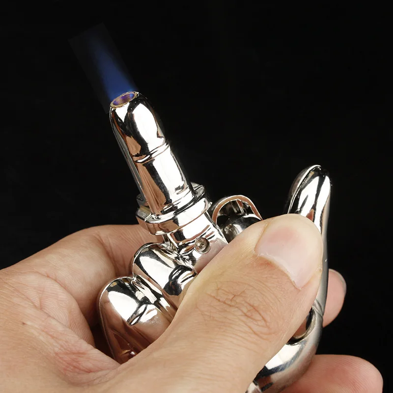 Creative Personality Middle Finger Butane Gass Lighter, Funny Windproof Lighter with Sound, Fun and Interesting Igniter