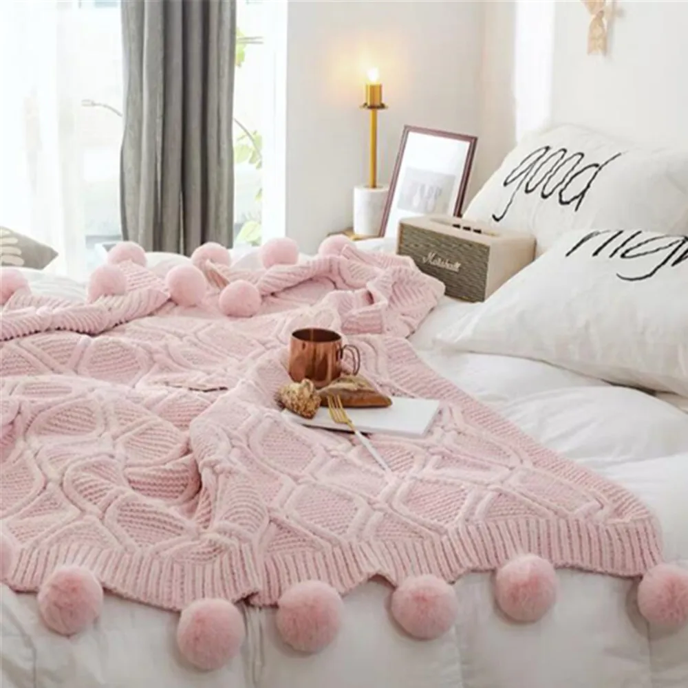 

Nordic Style Sofa Blanket Cover Rabbit Hair Ball Office Throw Siesta Shawl Blanket Knitted Wool Leisure Air Conditioning Blanket