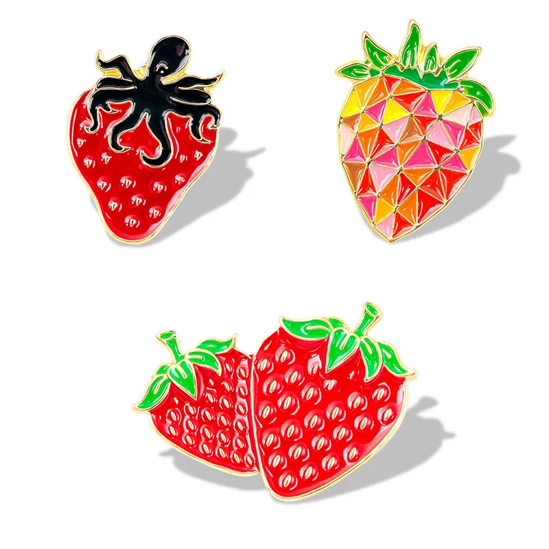 New Creative Strawberry Brooch Cartoon Octopus Strawberry Design Alloy Badge Pin For DIY Clothes Bags Hat Scarf T-shirt Jeans