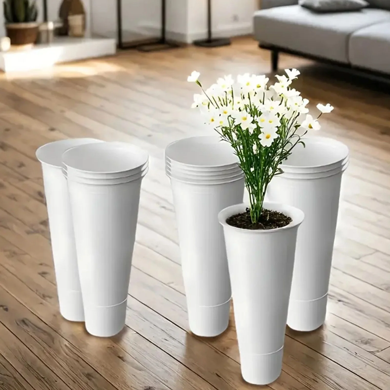 

12 PCS Flower Display Stand Buckets White Plastic Plant Stand Tapered Buckets Large Capacity Flower Pots for Balcony Garden
