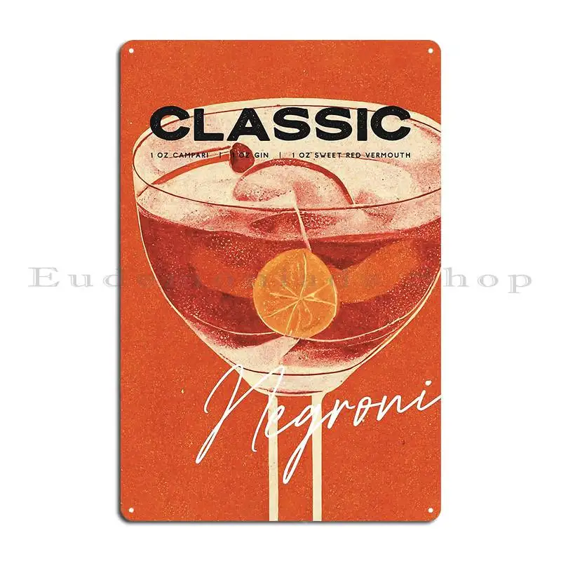 Negroni Retro Cocktail Poster Close Up Bar Prints Vintage Drinks Recipe Wall Art Metal Sign Bar Print Party Wall Cave