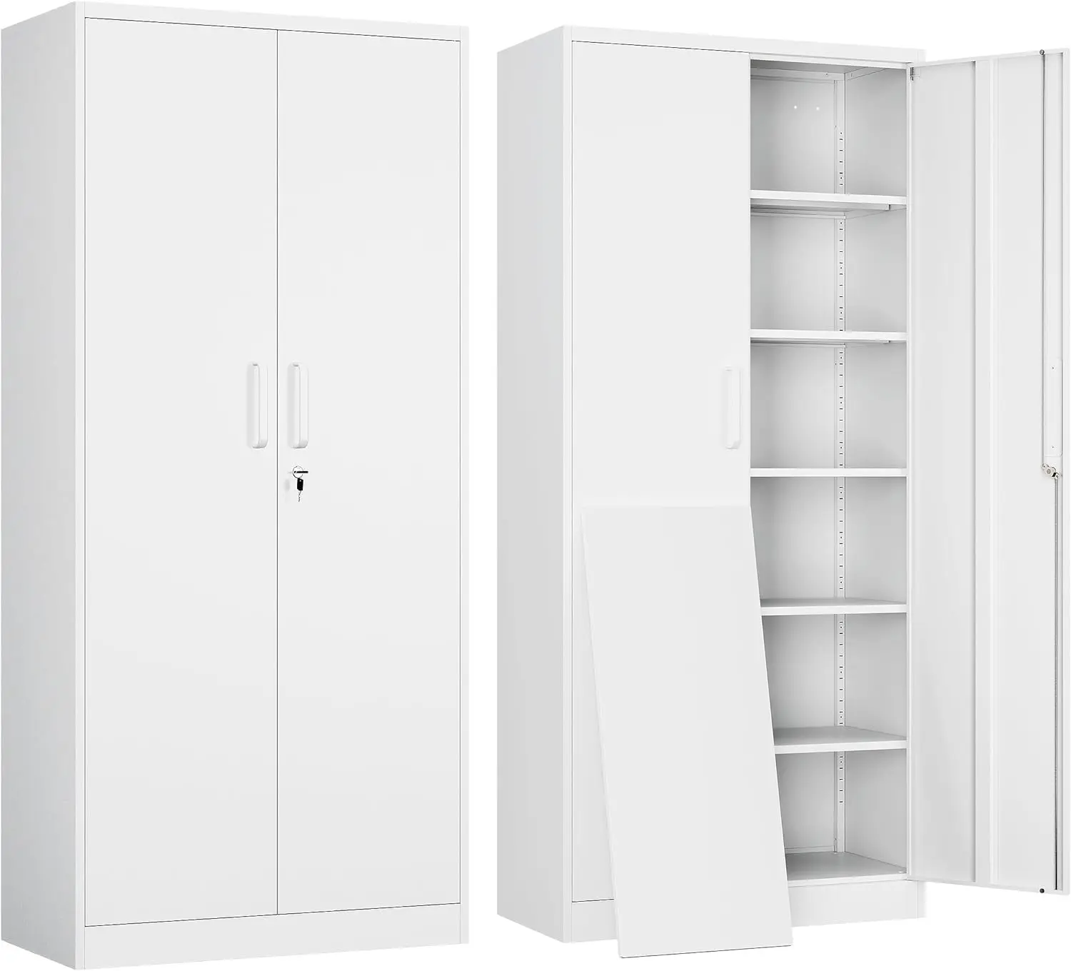 

5 Adjustable Shelves - 71" Steel Lockable File Cabinet,Locking Tool Cabinets for Office,Home,Garage,Gym,School (White)