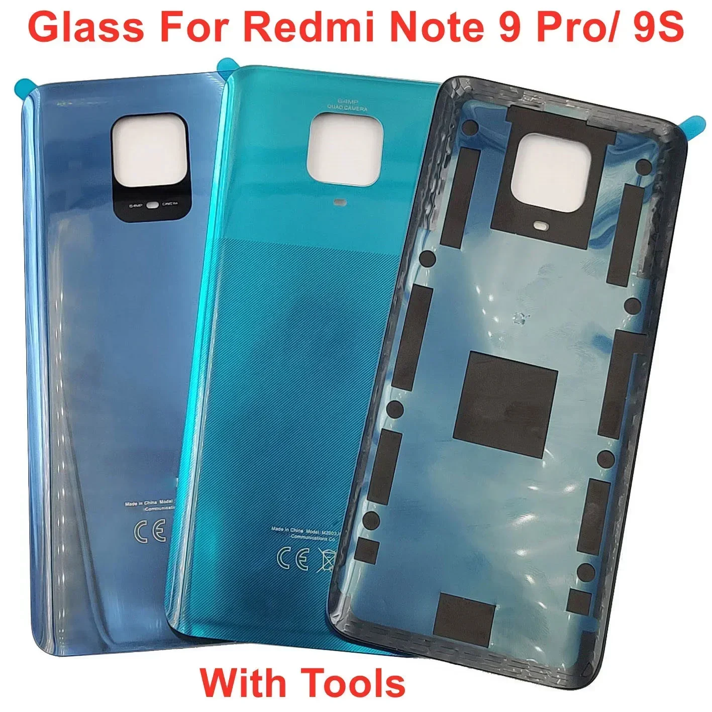 Cubierta de batería de vidrio para Xiaomi Redmi Note 9S / Note 9 Pro, tapa de puerta trasera dura, carcasa de Panel + adhesivo adhesivo